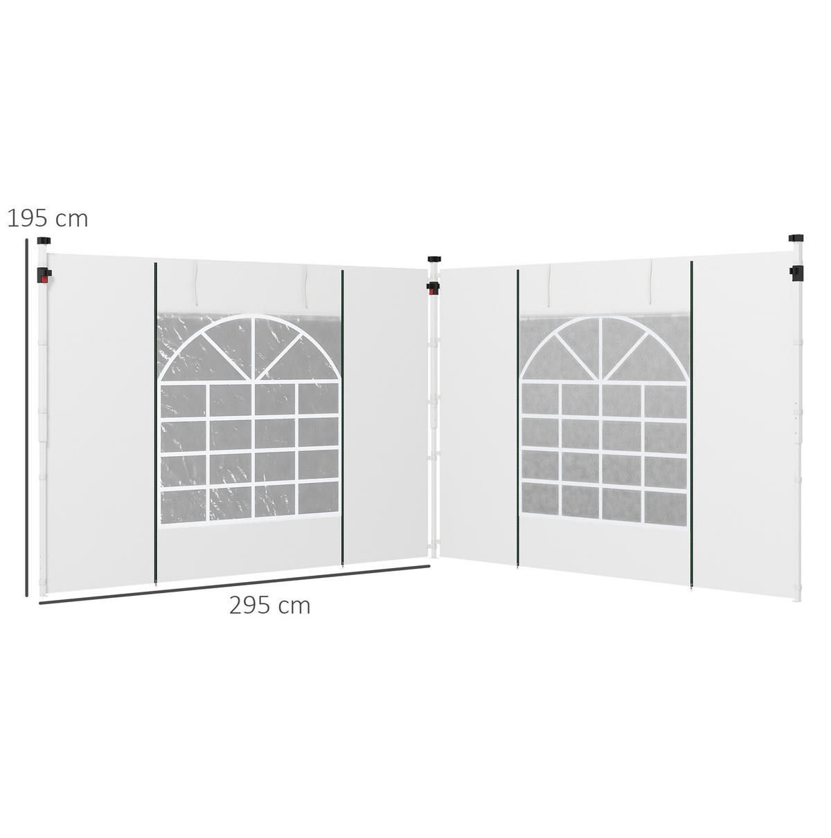BOČNÍ stěny k pavilonu 295/195 cm bílá z polyesteru s okny a dveřmi - bílá, textil (195/195/295cm) - OKWISH