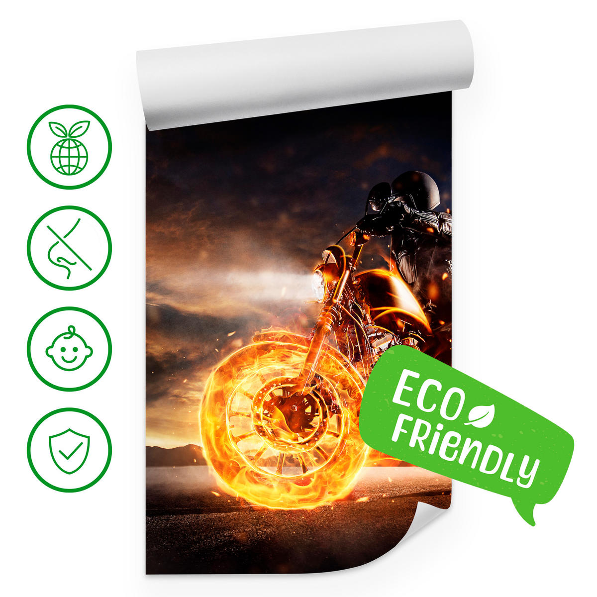 FOTOTAPETE für Jugendzimmer Mann Brennenden Motorrad Sport Nacht 500x350 - Schwarz/Orange, Papier (500/350cm) - Muralo