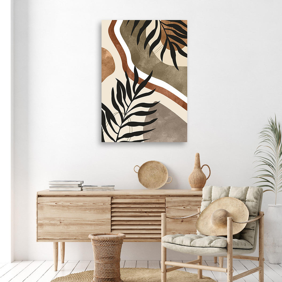 WANDBILD boho blätter und zweige - Beige, Textil (40/60cm) - Feeby