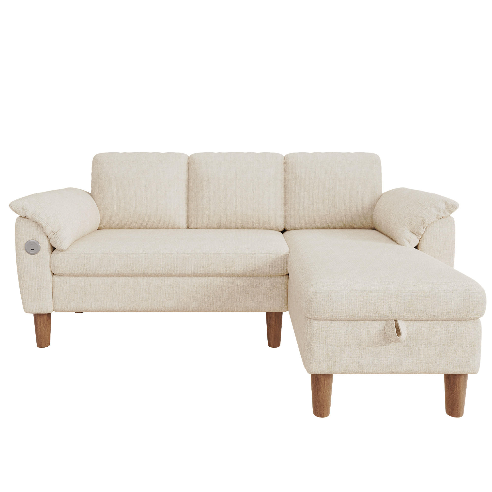 ECKSOFA 181/125/88 cm Beige mit Stauraum-Chaiselongue und USB/Type-C-Ladeanschluss - Beige, Textil (181/125cm) - Oxeza