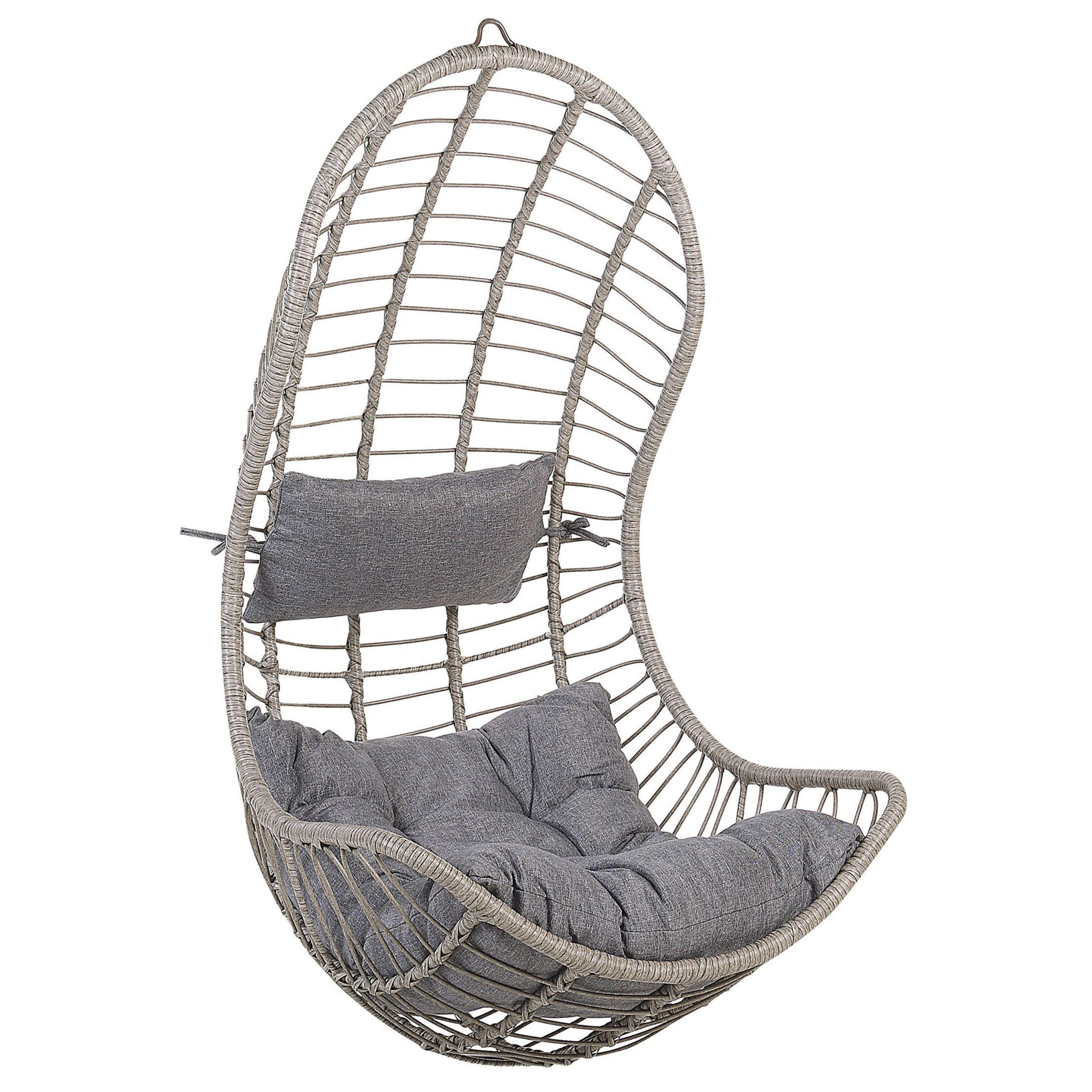 HÄNGESESSEL PE Rattan grau mit Sitzkissen Pineto - Grau, Kunststoff (66/137/80cm) - Beliani