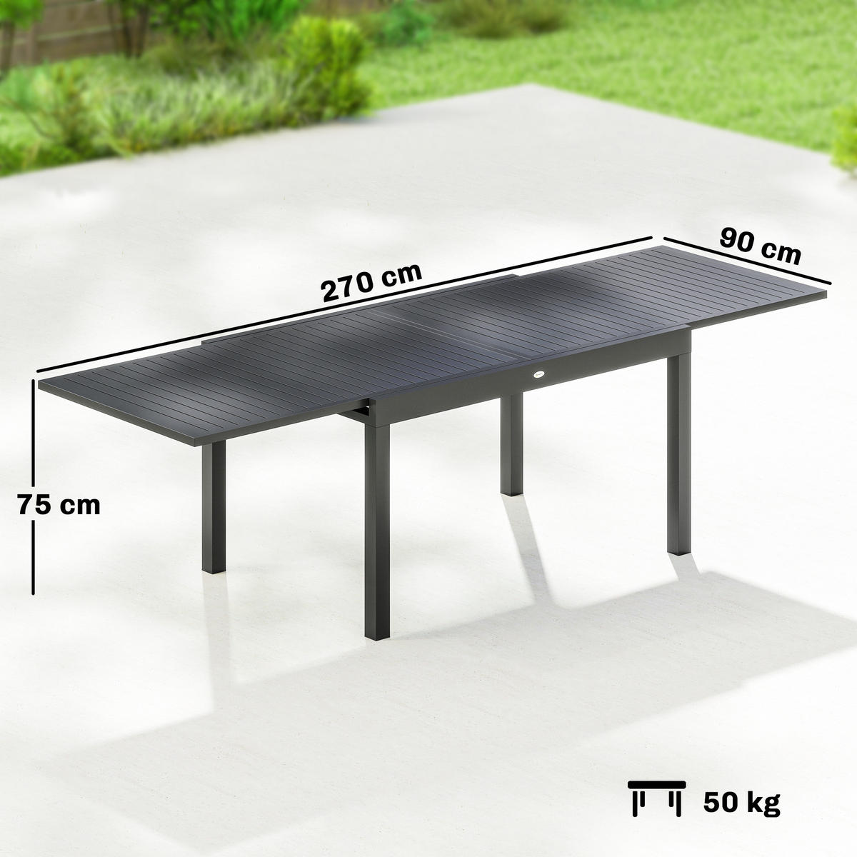 GARTENTISCH DE-14225 135-270 cm für 6-10 Personen Grau - Dunkelgrau, Metall (270/90/75cm) - ComfortXL