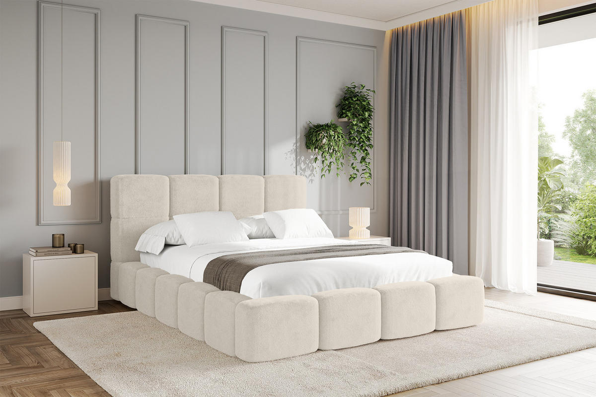 POLSTERBETT mit Bettkasten und Lattenrost mit Kopfteil, Boxbett ohne Matratze, mit Stauraum - NATA 140x200 Hellbeige - Beige, Holzwerkstoff/Textil (140/200cm) - ALTDECOR