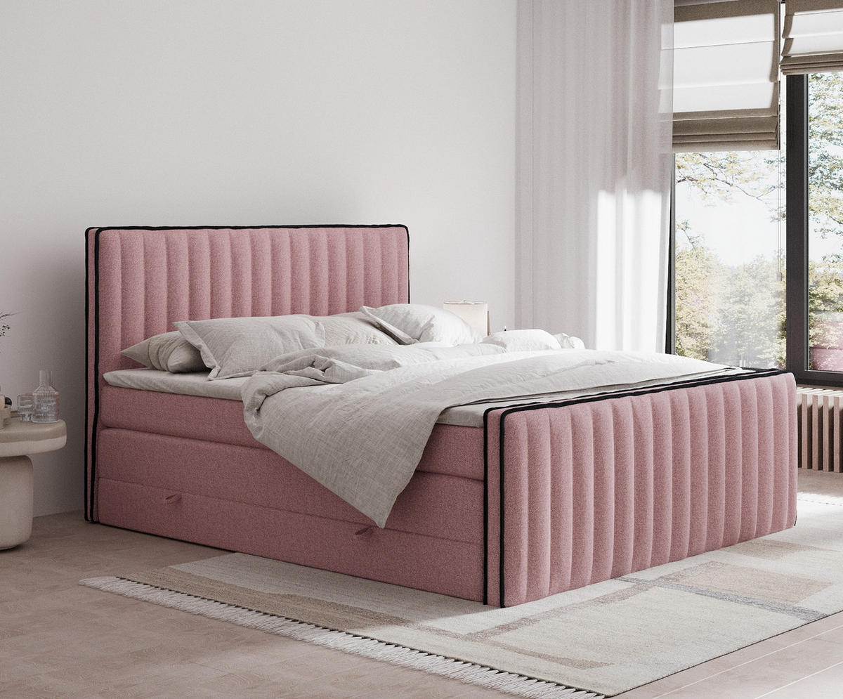 BOXSPRINGBETT Nocturne Rosa 140/200 cm - Schwarz/Rosa, Holz/Holzwerkstoff (140/200cm) - Maison de Reve