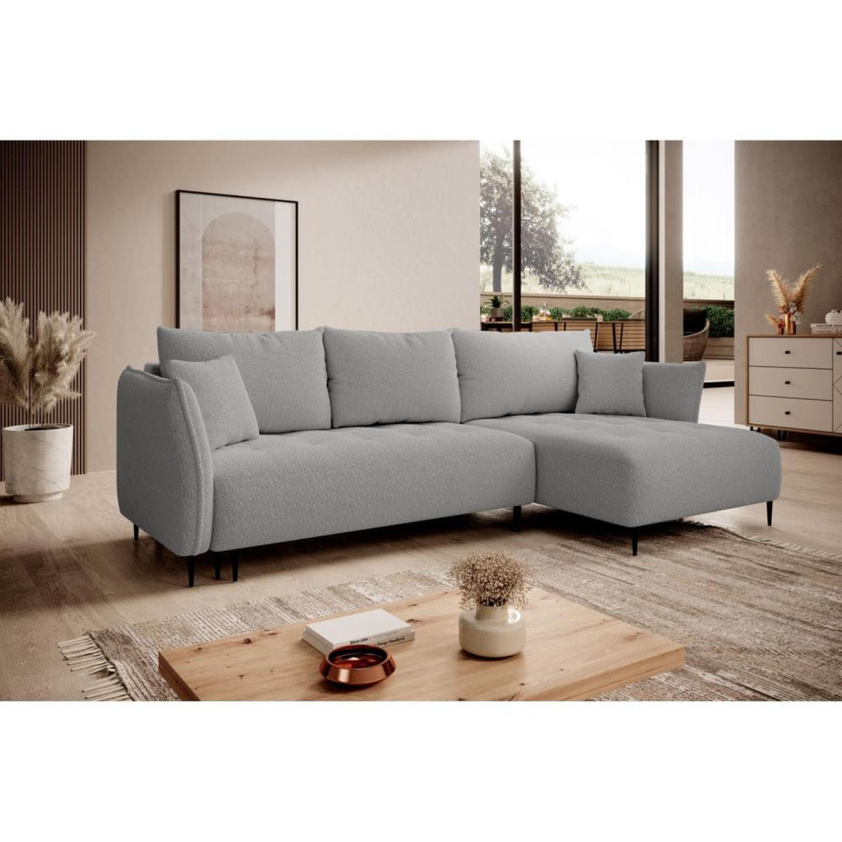 ECKSCHLAFSOFA Bari rechts grau - Schwarz/Grau, Textil (276/158cm) - Beautysofa