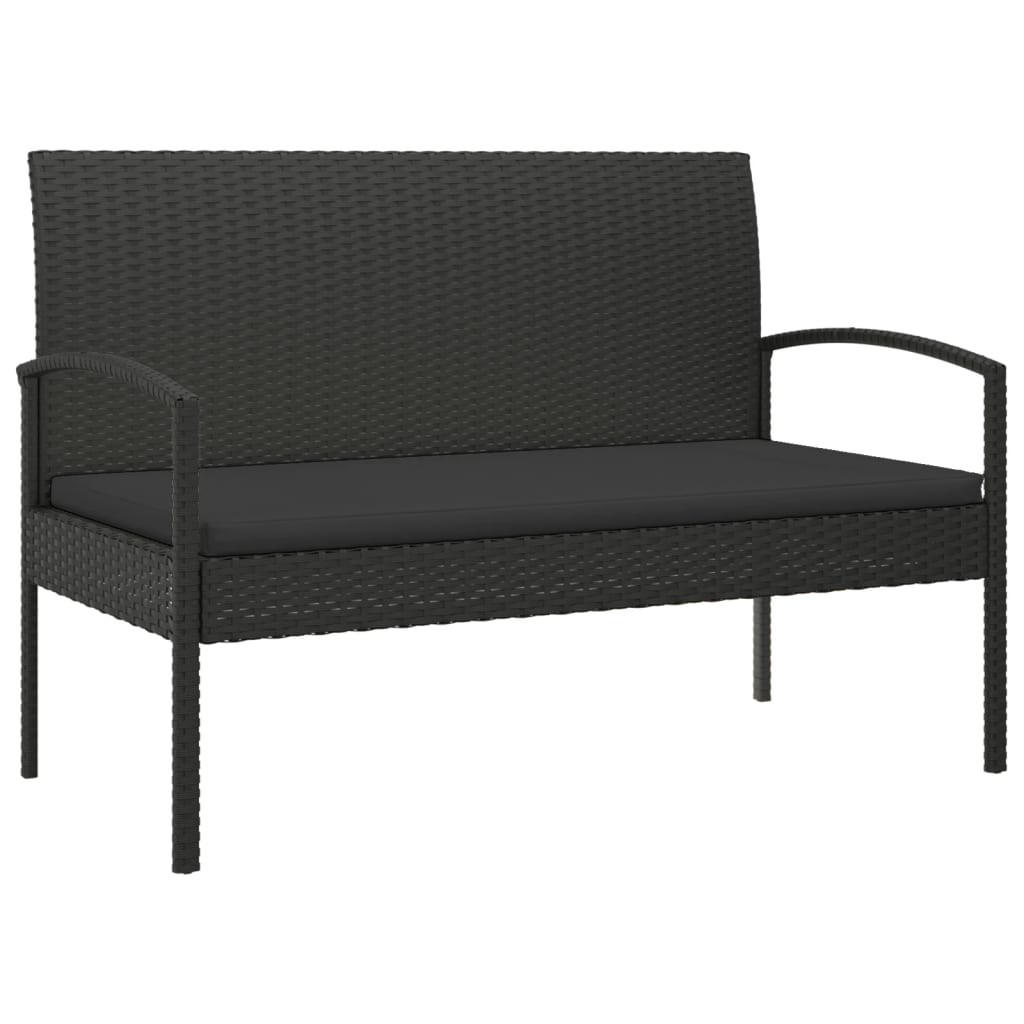 GARTENBANK mit Kissen Schwarz 105 cm Poly Rattan - Schwarz, Kunststoff (58/74/105cm) - furnicato