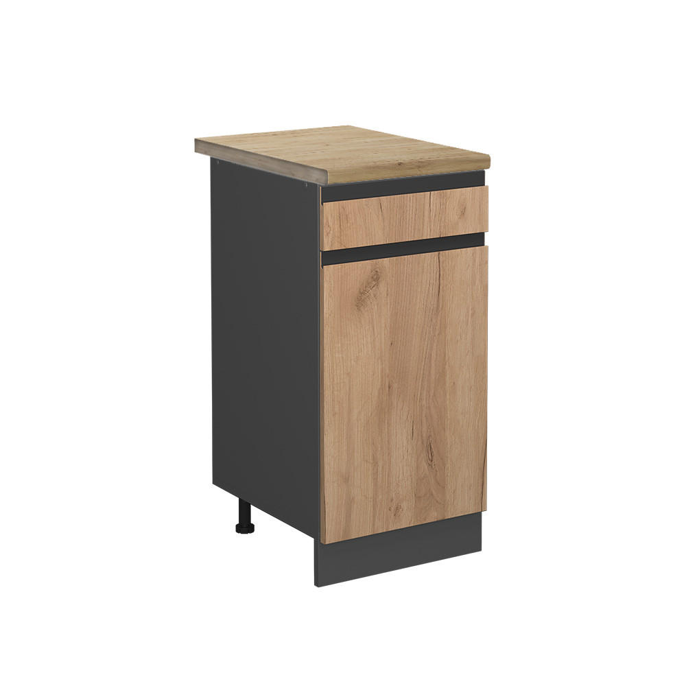 KÜCHENUNTERSCHRANK R-Line Goldkraft Eiche 40 cm, AP Eiche - Anthrazit/Eiche Wotan, Holzwerkstoff (40/81.6/60cm) - Vicco