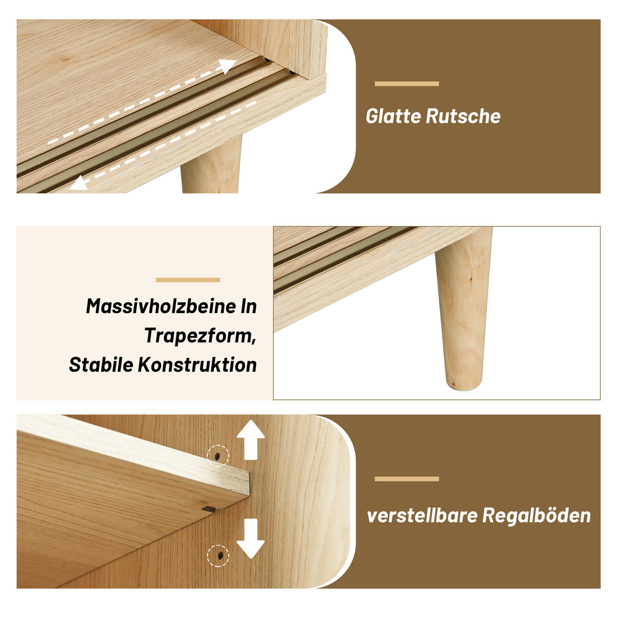 SIDEBOARD mit Rattan-Türen, 100x40x60 cm - Eiche San Remo, Glas/Holzwerkstoff (60/100/40cm) - Urban Meuble