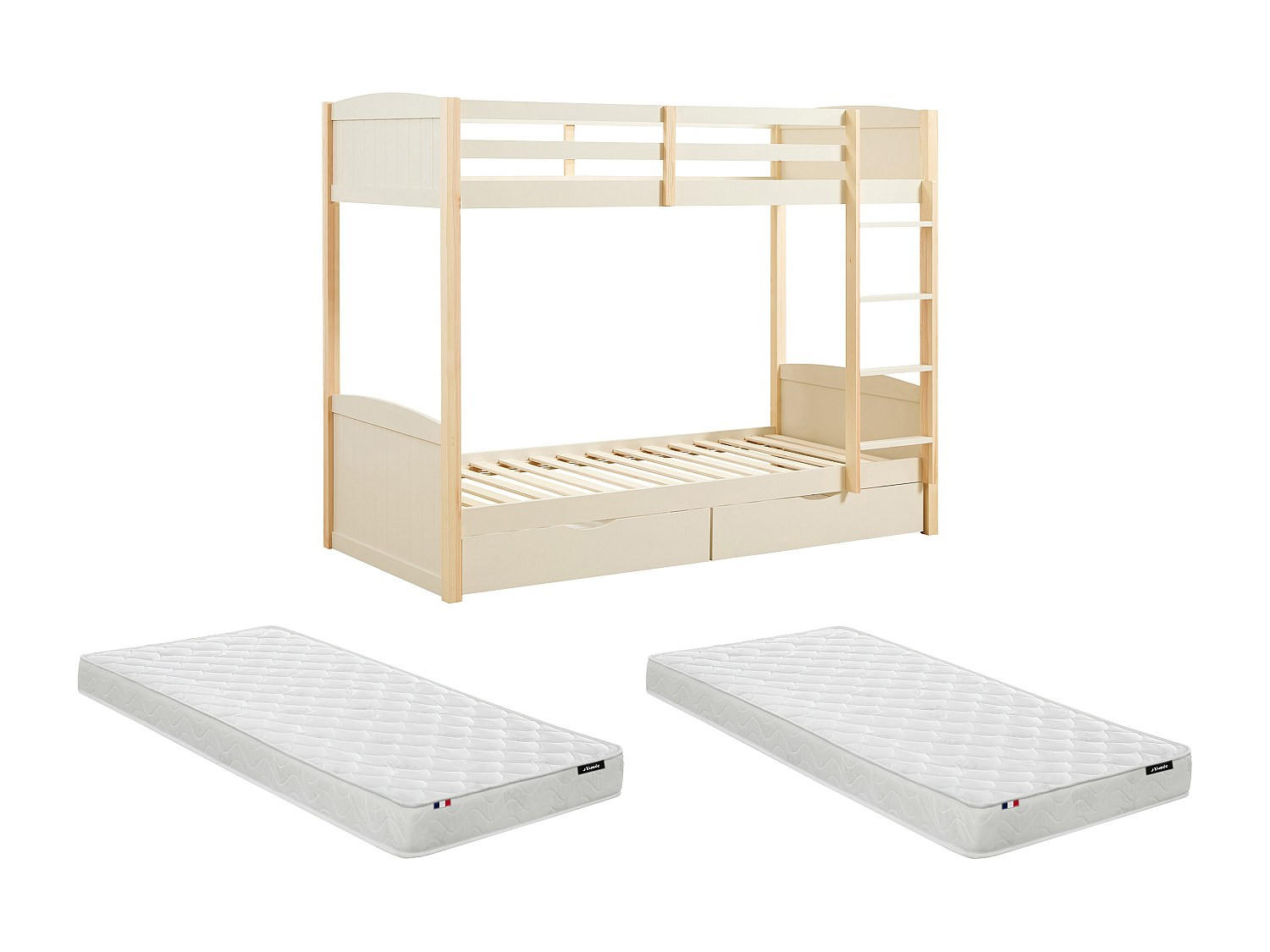 ETAGENBETT - 2 Personen - holz - beige Limodara - Weiß, Holz (90/200cm) - Vente-Unique