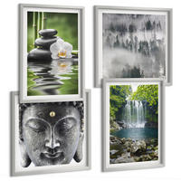 BILDER SET 4er Set - 50x50 cm & 40x60 cm Silberner Rahmen - Harmonie der Natur, Steine, Wasser, Buddha - Silberfarben, Kunststoff (50/50cm) - TULUP