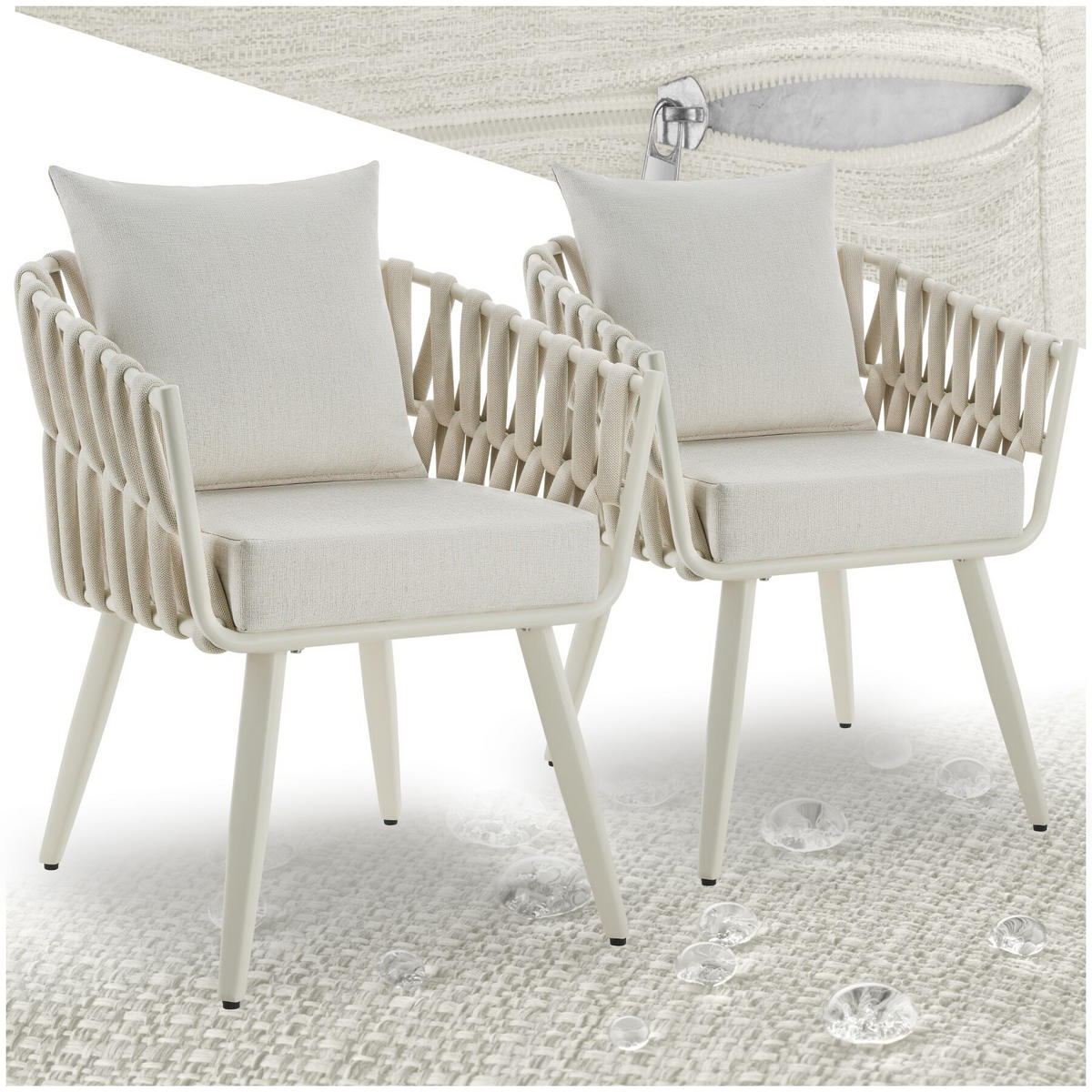 ALUMINIUM STUHL Lugano, höhenverstellbare Kunststofffüße, 62,5 x 65,5 x 75 cm, beige - Beige, Kunststoff/Metall (62.5/75/65.5cm) - tectake