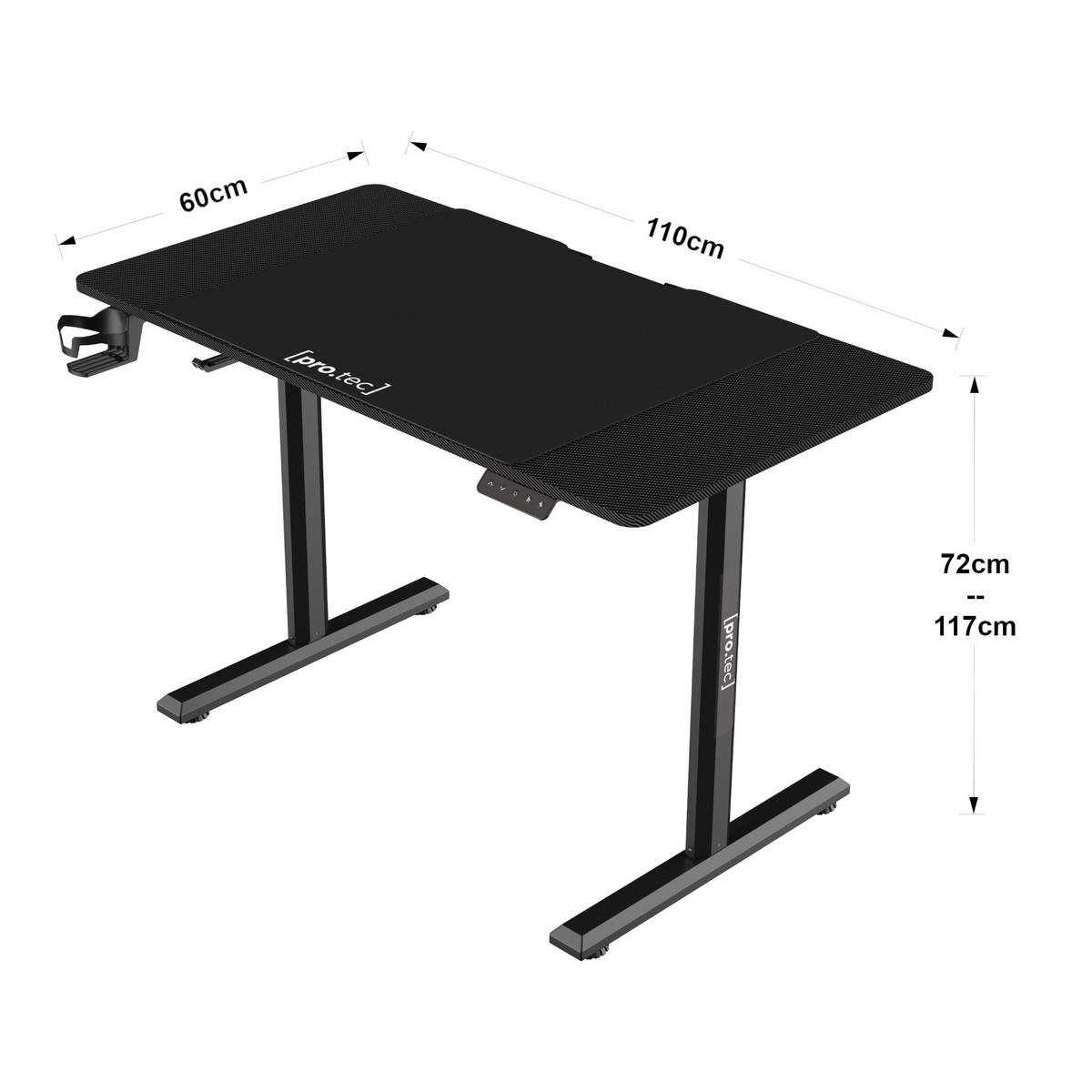 SCHREIBTISCH höhenverstellbar Pomona - Schwarz, Holzwerkstoff/Metall (60/110/117cm) - pro.tec