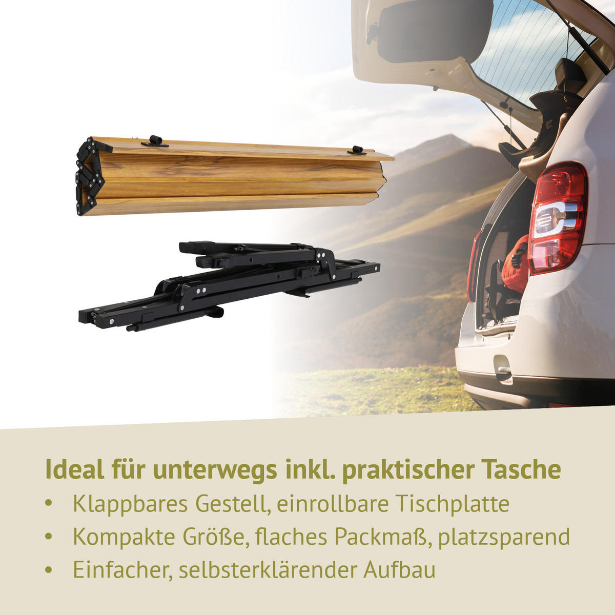 CAMPINGTISCH Höhenverstellbar Holzoptik - Naturfarben, Metall (51.5/90/68cm) - JAWINIO