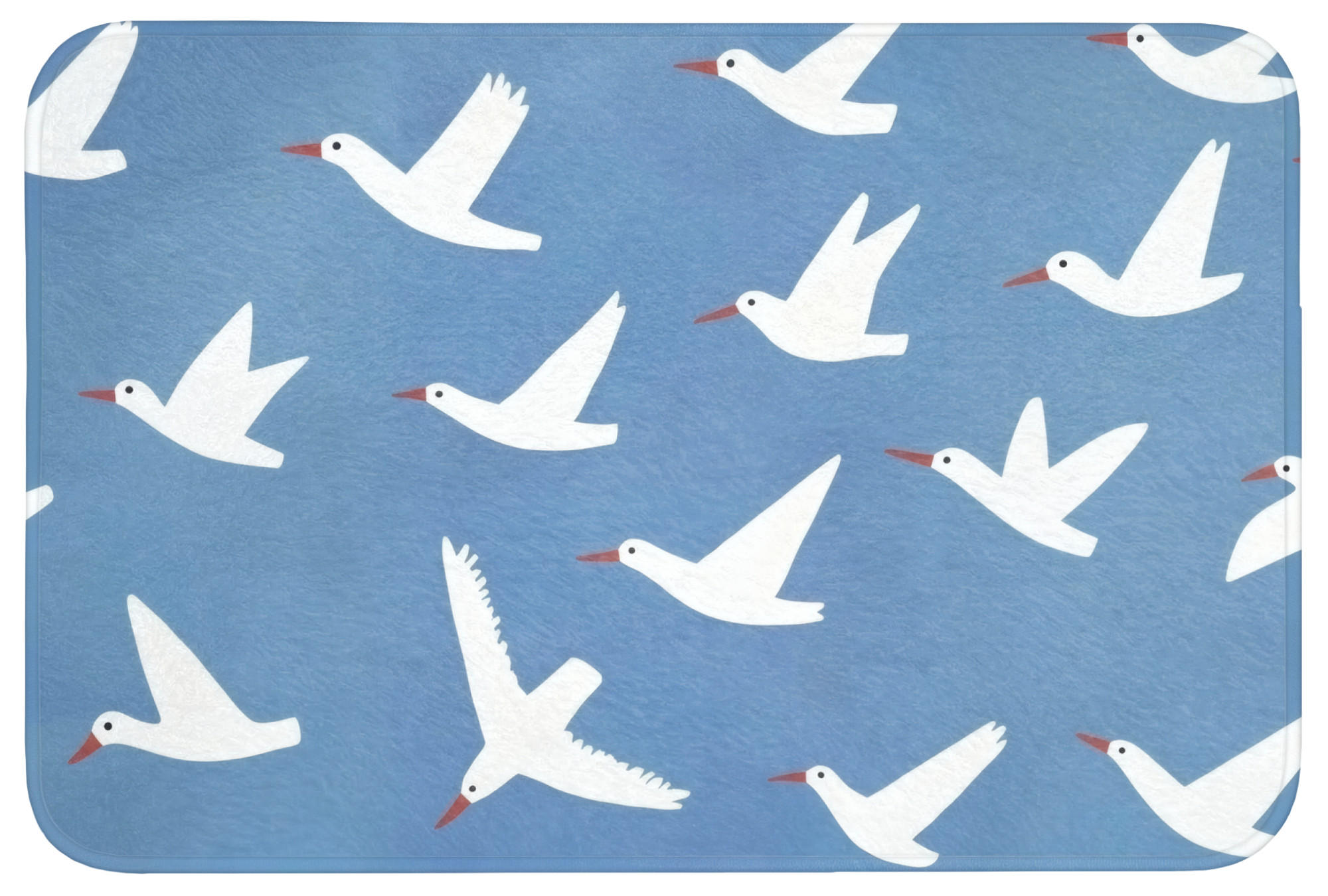 BADEMATTE Vögel - Weiß - Muster 90x60 cm - Blau, Kunststoff/Textil (90/60cm)