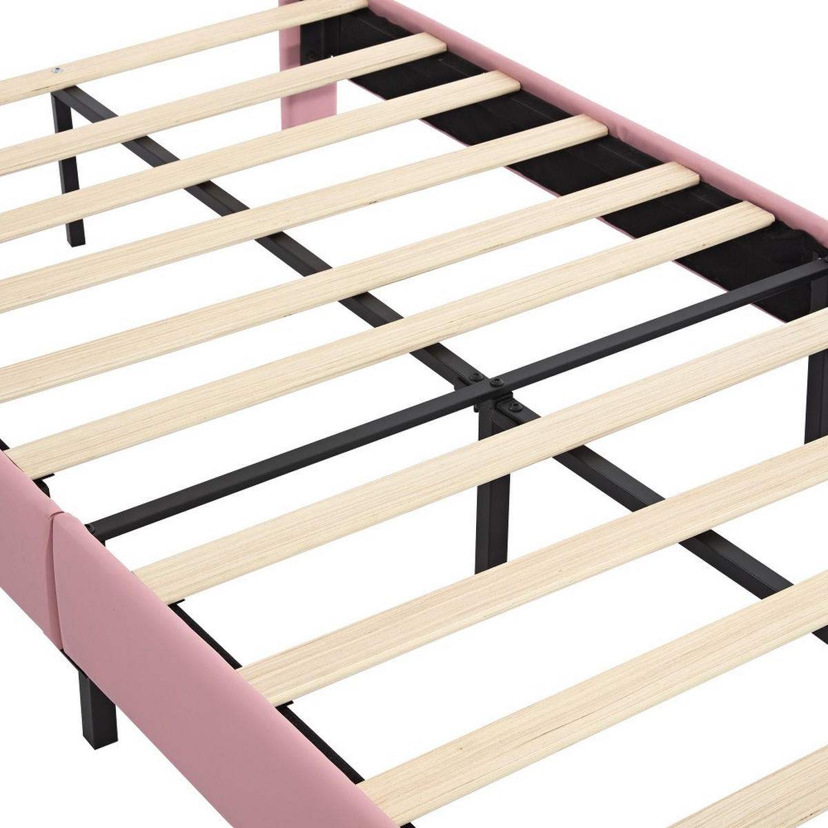 KINDERBETT 90x200cm in Rosa PU, Kopfteil mit Krone - Pink, Holz (90/200cm) - KOMHTOM