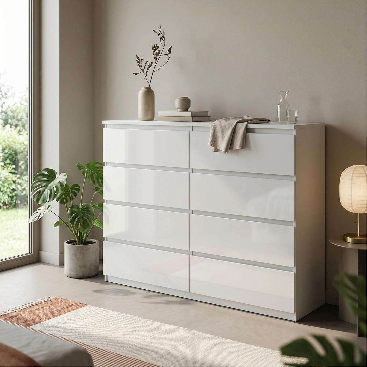 KOMMODE NUDO 120/101,5/39cm mit 8 Schubladen Türen Weiß - Weiß Hochglanz/Weiß, Holzwerkstoff (120/101.5/39cm) - MASSENO