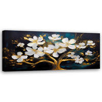 WANDBILD baum des lebens glamour abstrakte blumen - Goldfarben, Textil (90/30cm) - Feeby