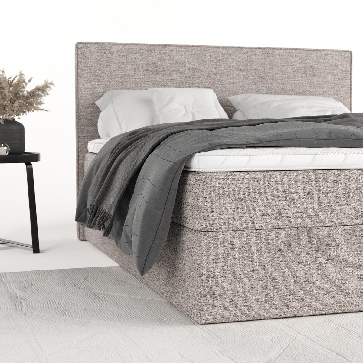 BOXBETT Velma 140/200 cm Beige im Neve Stoff - Beige/Schwarz, Holz/Holzwerkstoff (140/200cm) - AltaBeds