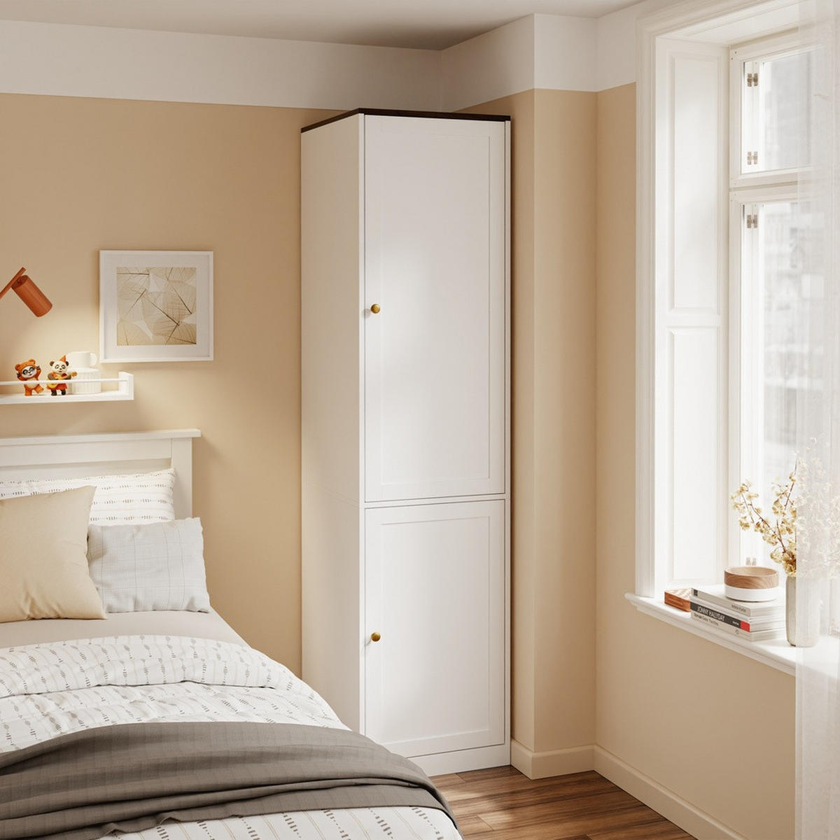 KLEIDERSCHRANK mit Kleiderstange und 2 Türen Weiß 45x55x187cm - Ahornfarben, Fell (45/187/55cm) - SoBuy