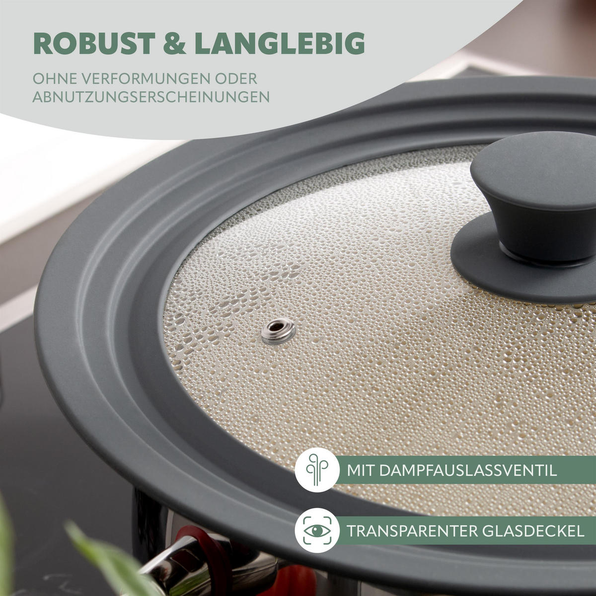 UNIVERSAL-GLASDECKEL, 24/26/28 cm, (grau) - Grau, Glas (29.5/29.5/5.5cm) - bremermann