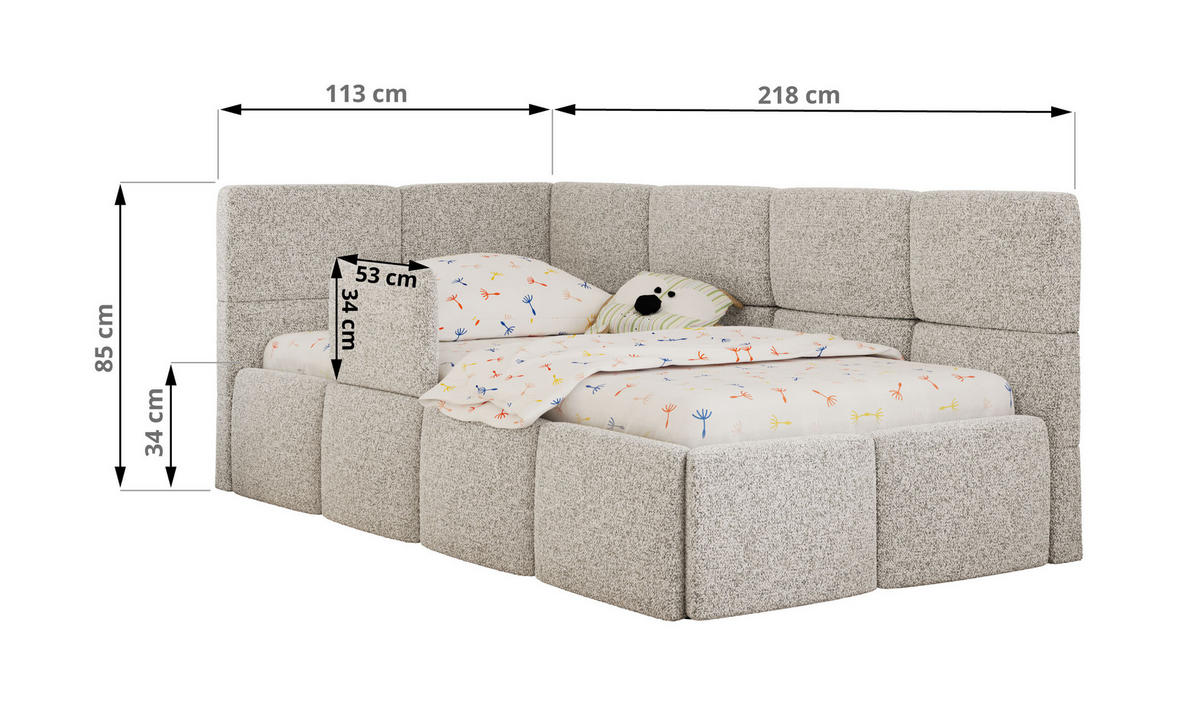 DĚTSKÁ POSTEL ARVO ALTA 90/200 - Světle šedá Strukturovaná látka - Pravá - světle šedá, textil (90/200cm) - MKS