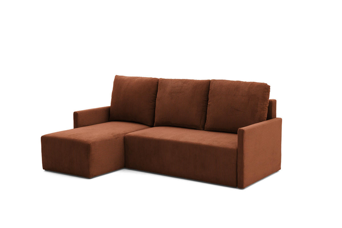 ECKSOFA GARDA L Links mit Schlaffunktion 132x198 Cord Braun - Schwarz/Braun, Holz/Kunststoff (209/145cm) - NACANAPA
