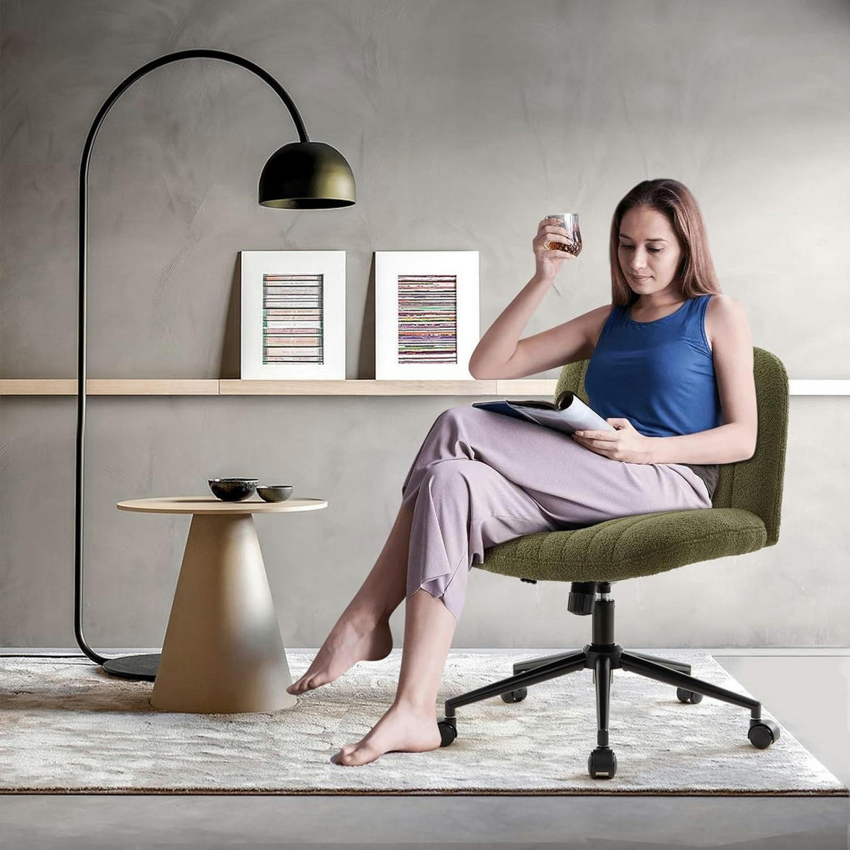 BÜROSTUHL Teddy Stoff Grün mit Rollen - Grün, Textil (64/96/49.5cm)