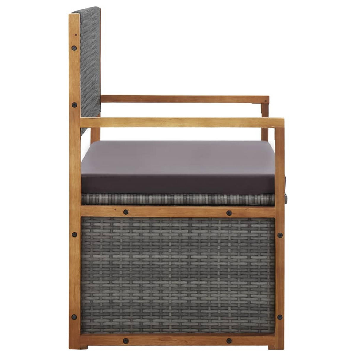 BANK Mit Stauraum 115 Cm Poly Rattan Massivholz Akazie Grau - Grau, Kunststoff (115/85/50cm) - vidaXL