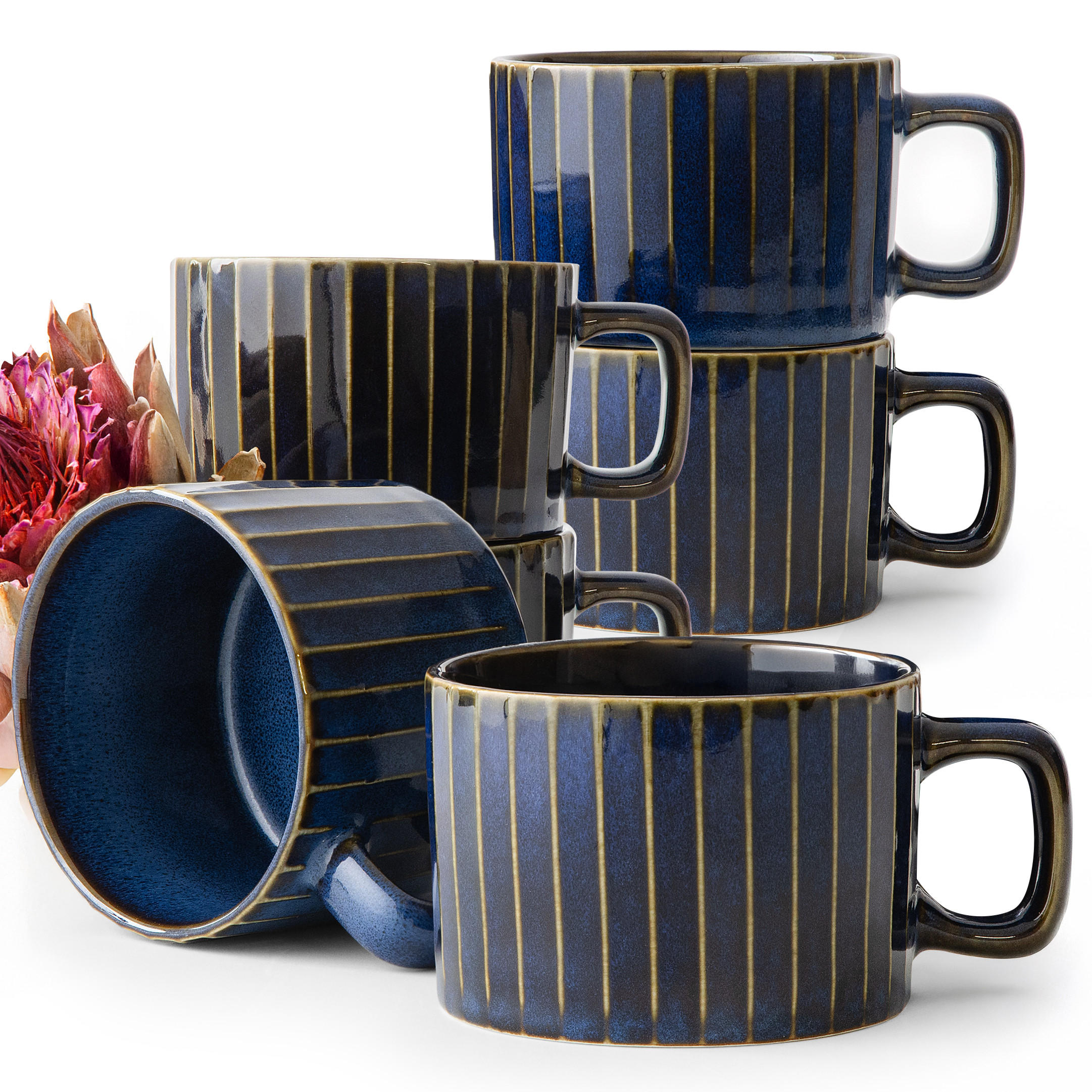 KAFFEETASSE AD STRIPES, 6-tlg - Dunkelblau, Keramik (8.7/5.8/11.5cm) - KONSIMO®