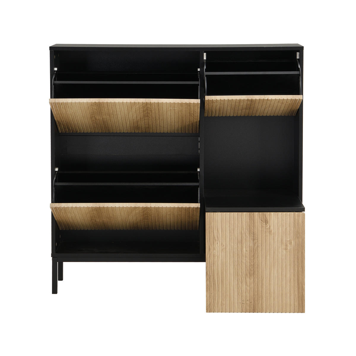 SCHUHSCHRANK 100/25/100 cm mit 3 Klappen, Sitzbank und offener Ablage - Schwarz, Holzwerkstoff (100/100/25cm) - BEAOK