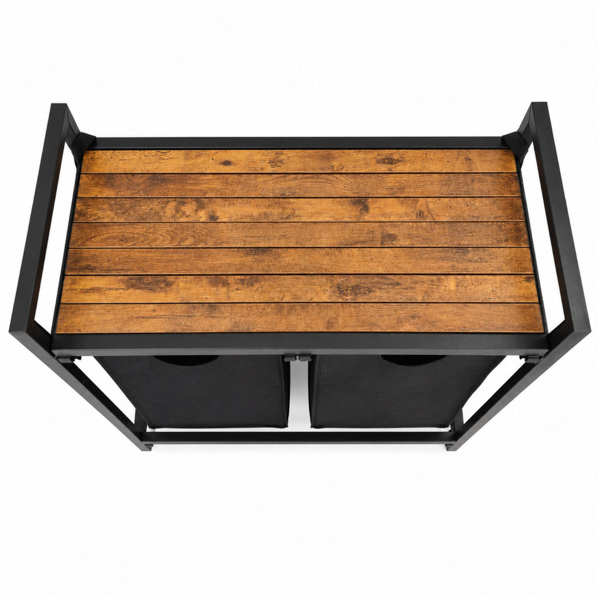 WÄSCHEKORB – Metall – Schwarz – 2 herausnehmbare Wäschesäcke – Ablage – 73x33x71 cm (92l) - Schwarz/Braun, Metall (73/71/33cm) - Begryf