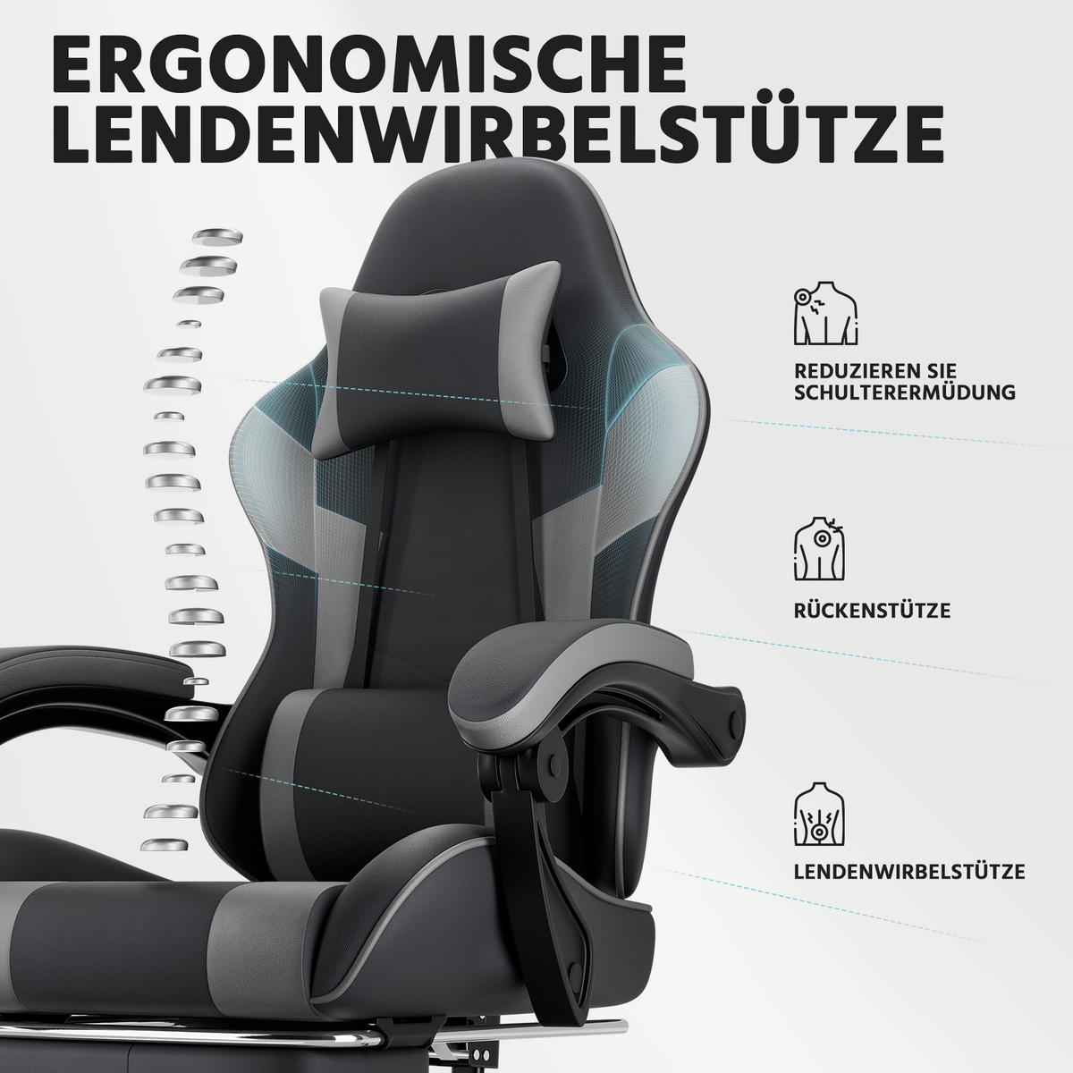 GAMINGSTUHL Schwarzgrau 58,5/63/120,5 cm - Schwarz, Metall (58.5/120.5/63cm) - PANGIVO