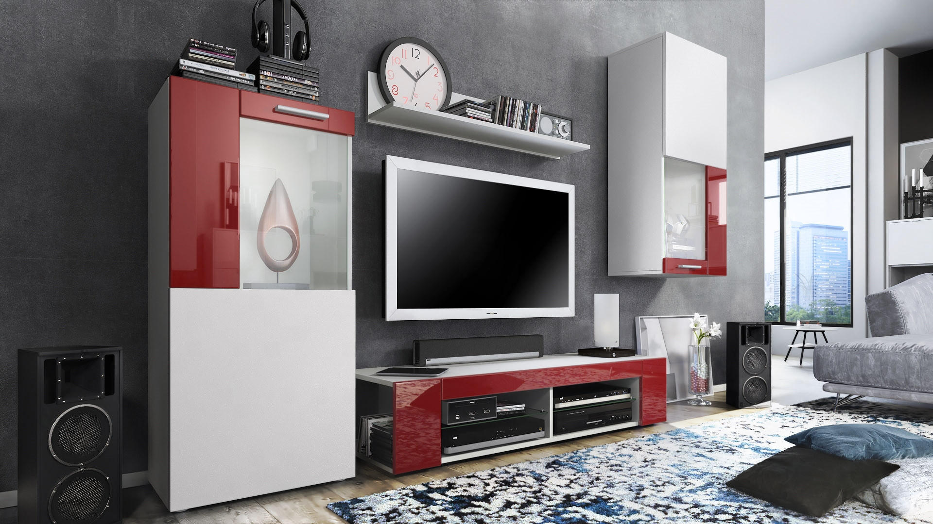Vladon Wohnwand Bordeaux 300x190x39 cm