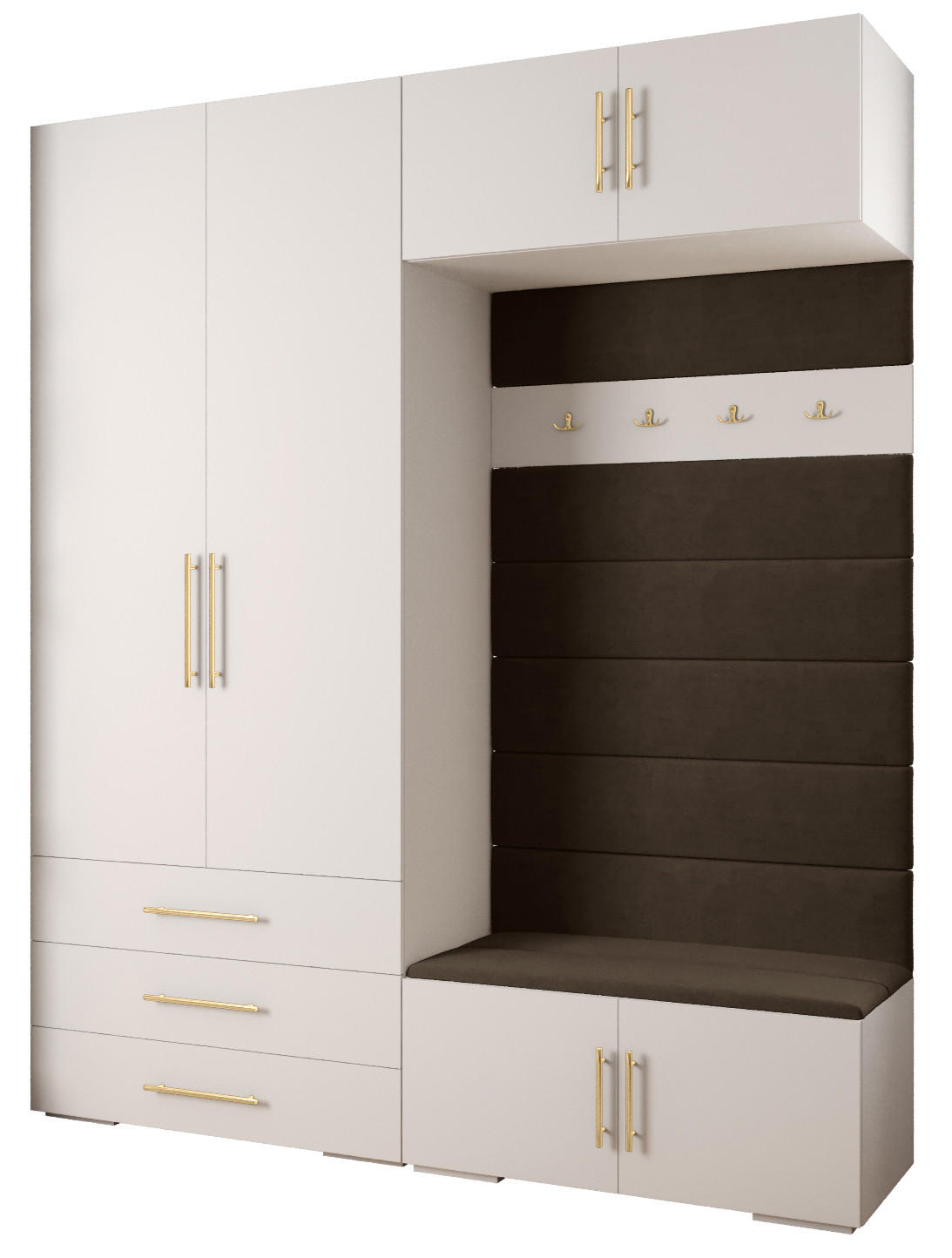 Abiks Möbel Garderoben-Set Weiß, Braun, Gold 200x236.7x47 cm