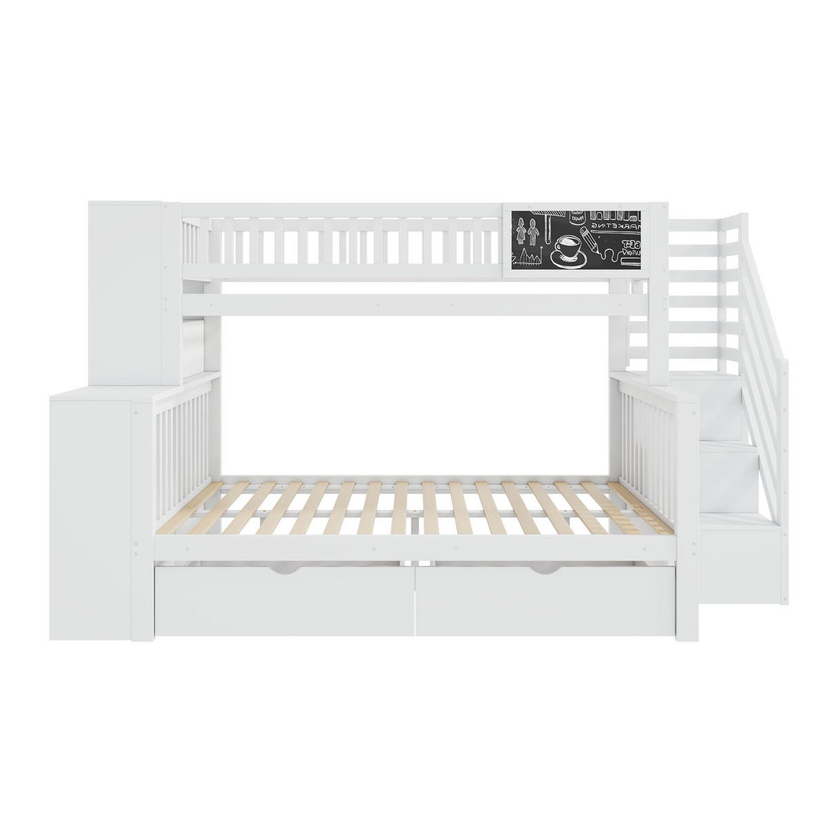 ETAGENBETT 140/200 cm mit Treppe und Aufbewahrungseinheiten weiß - Weiß, Holz (140/200cm) - OKWISH