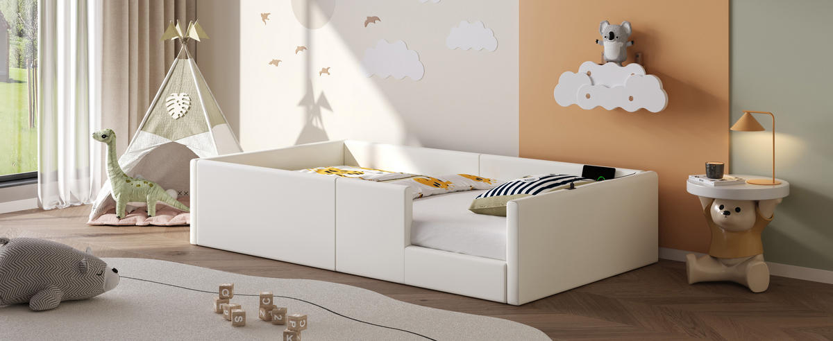 POLSTERBETT 90x200 cm Schutzgeländer weiß - Weiß, Holzwerkstoff (90/200cm) - LEBENLANG