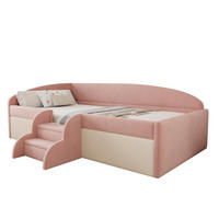 KINDERBETT 90/190 cm mit Stufen und Schutzgitter, Samtbezug, Rosa/Cremeweiß - Pink, Textil (90/190cm) - Redom