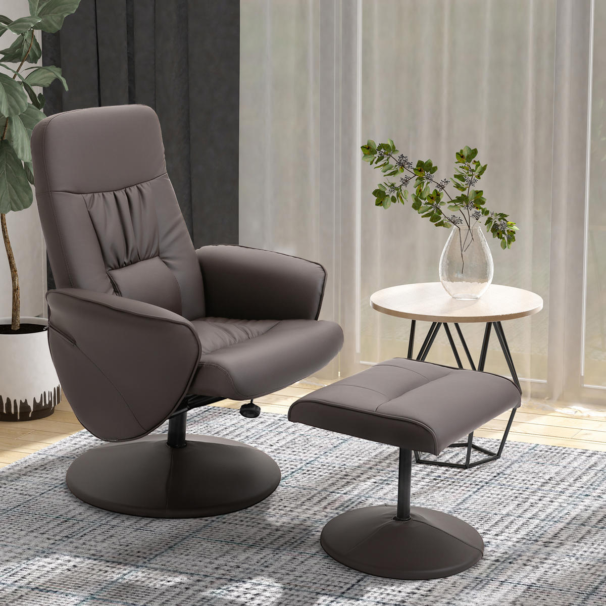 RELAXSESSEL mit Hocker, Fernsehsessel, TV Sessel mit Liegefunktion, Kunstleder - Braun, Metall (76/101/81cm) - HOMCOM