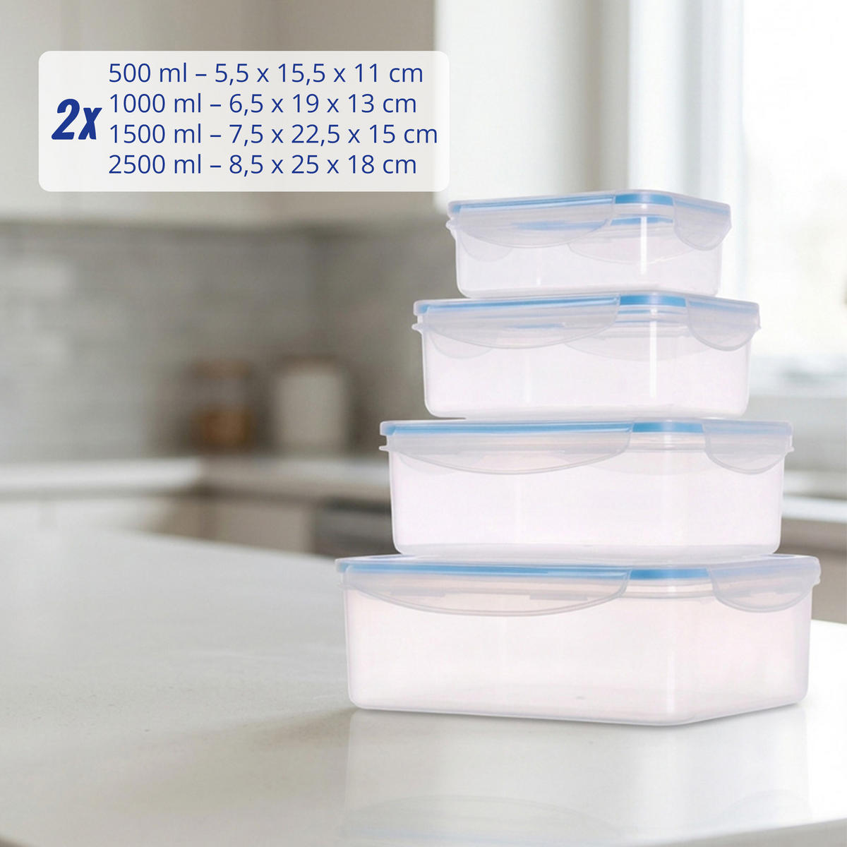 FRISCHHALTEDOSE Transparent 8er-Set Kunststoff luftdicht - Transparent, Kunststoff (25/8.5/18cm) - Relaxdays