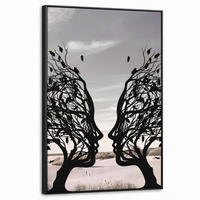 LEINWAND Bilder mit Rahmen - Strand - Meer - Menschen - Baum - Moderne Kunst - 60x90 - Hellgrau, Textil (60/90cm) - MuchoWow