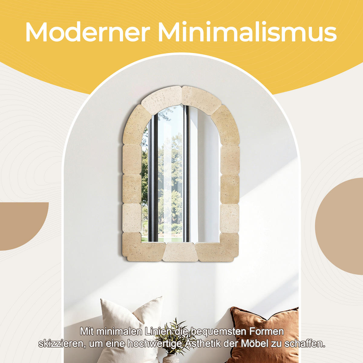 78CM H Bogenförmiger Wandspiegel, Geeignet für Wohnzimmer, Schlafzimmer, Badezimmer und Flur Boho-Stil MDF-Material - Beige/Hellgelb, Holz/Kunststoff (78/3/52cm) - Hometopia