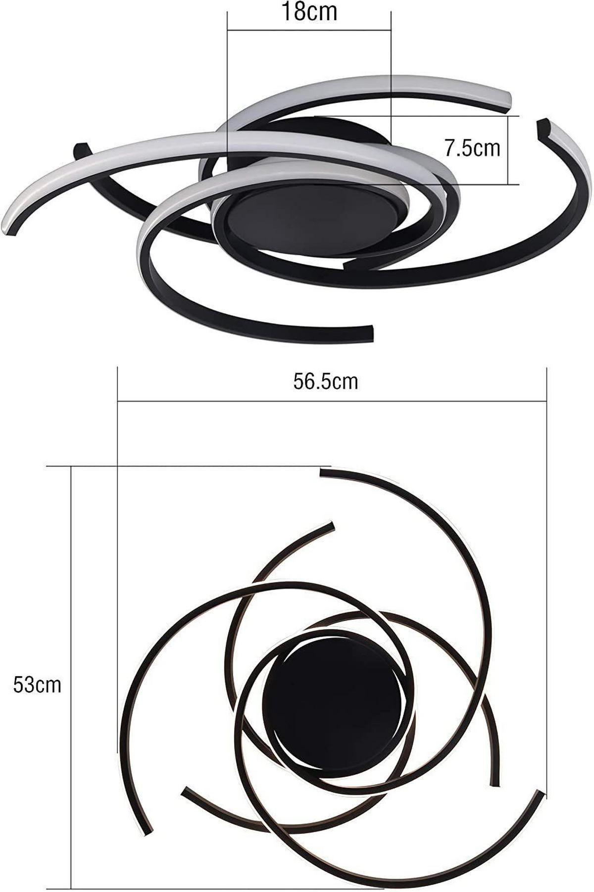 LED-DECKENLEUCHTE Klaus 56.5/53/12 cm - Schwarz, Metall (56.5/53/12cm) - Nettlife