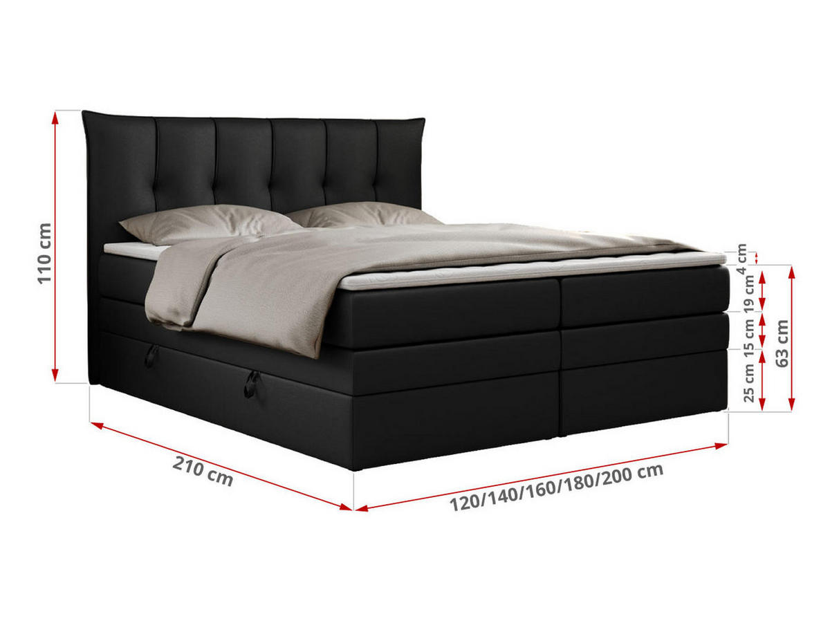 BOXSPRINGBETT PREMIUM 10 KING 200/200 Schwarz Kunstleder - H3 - Schwarz, Holz/Textil (200/200cm) - MKS