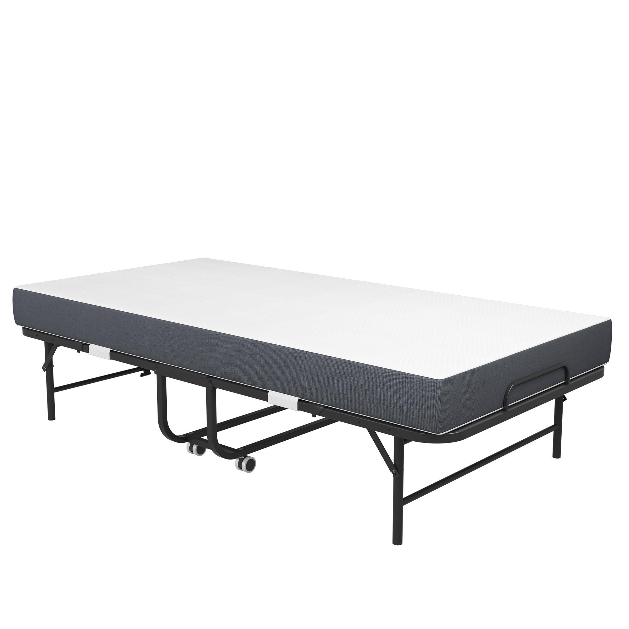 GÄSTEBETT klappbar 90x190 cm Metall Schwarz mit Memory-Foam-Matratze - Schwarz, Metall (90/190cm) - Meubliv