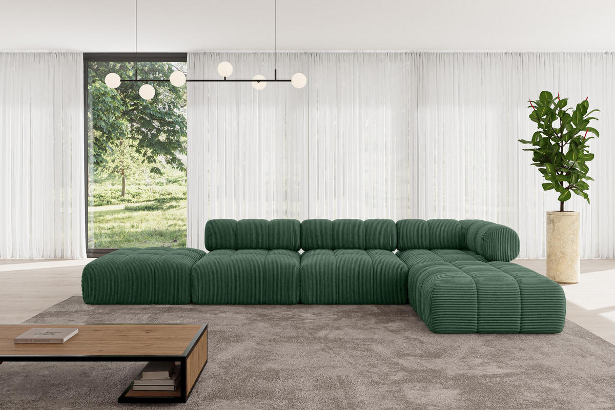 ECKSOFA modulares Sofa Kerru-L2 - 380x190x70 cm Grün Cord - Grün, Holzwerkstoff/Textil (380/190cm) - ALTDECOR
