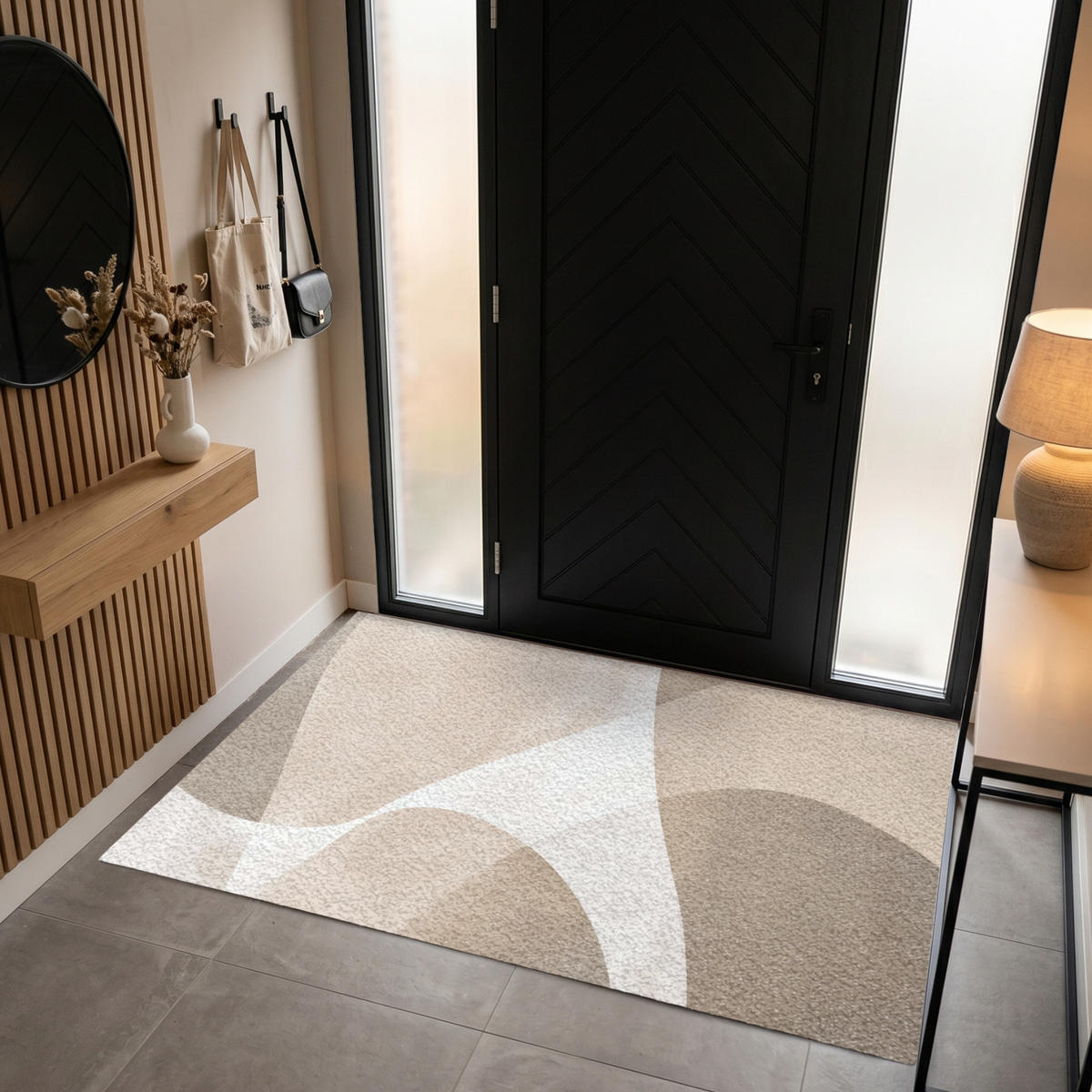 FUSSMATTE Glatte Oberflächen - Harmonisch - Wellenförmig Schmutzfangmatte 180x120 cm - Beige, Kunststoff (180/120cm) - MuchoWow