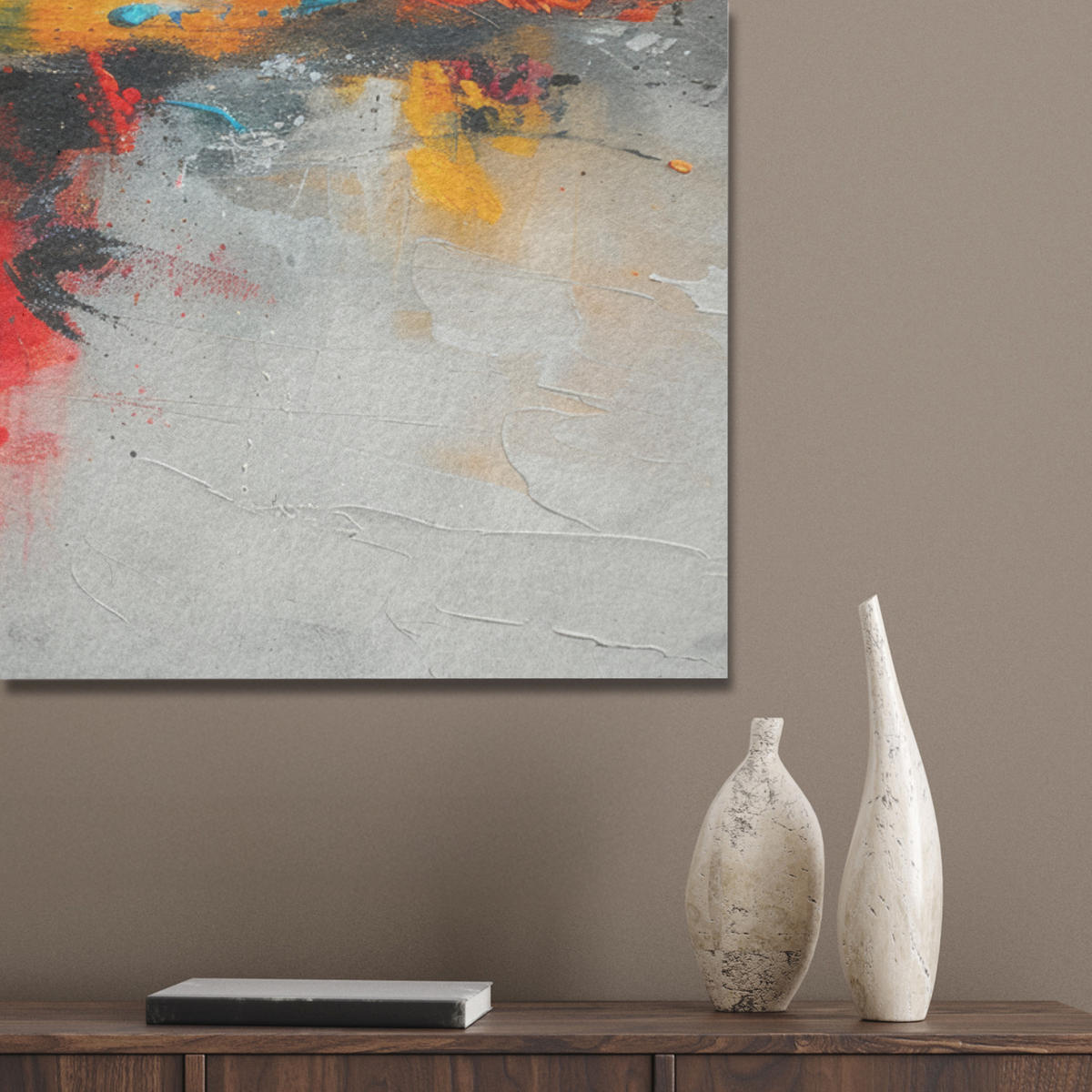 AKUSTIKPANEEL Moderne Kunst - Orange - Grau - Abstrakt 100x70 cm - Hellgrau, Textil (100/0.9/70cm) - MuchoWow