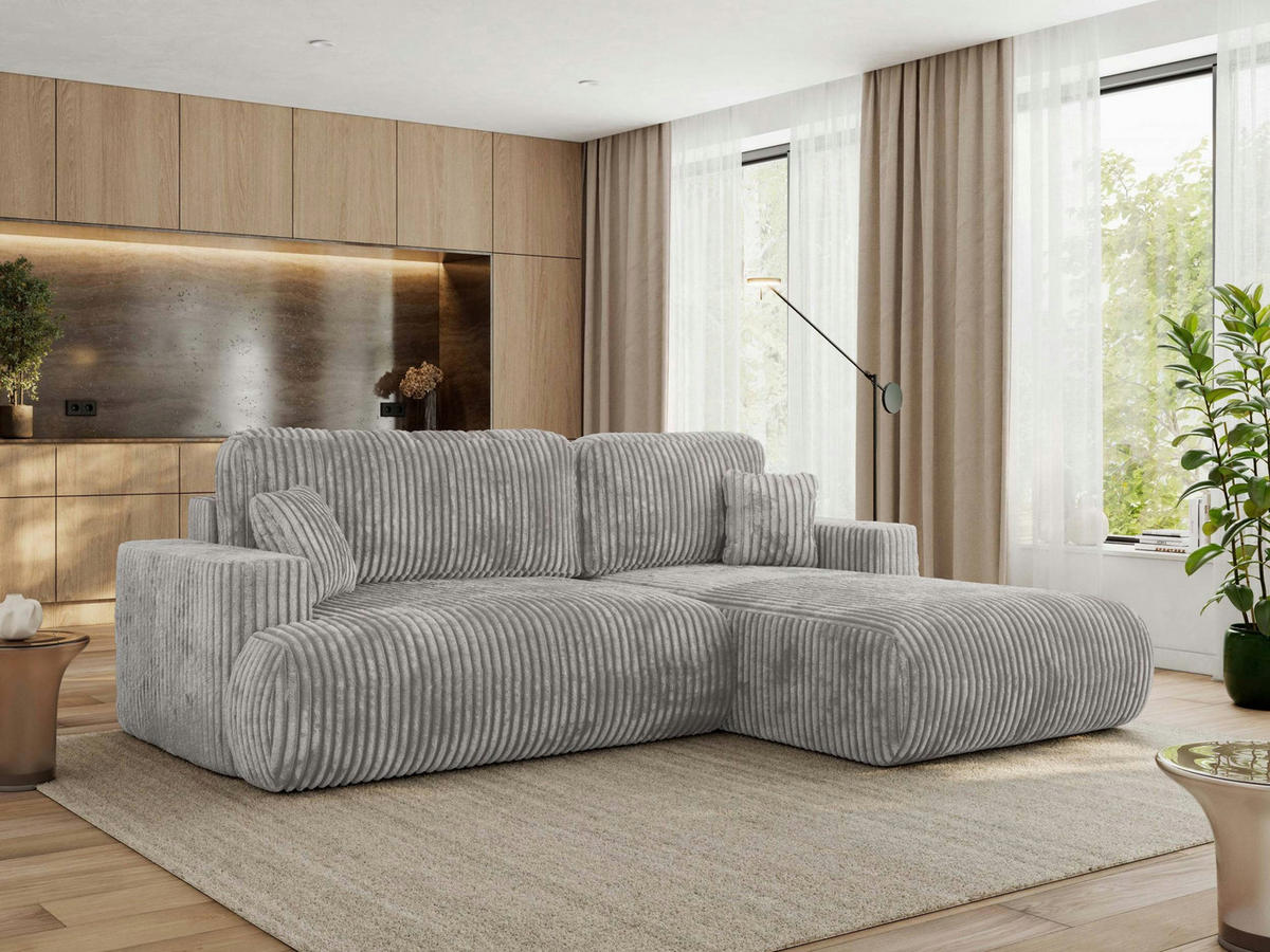 ECKSOFA OVO L Hellgrau Cord - Rechts Seite - Hellgrau/Schwarz, Kunststoff/Textil (195/271cm) - MKS
