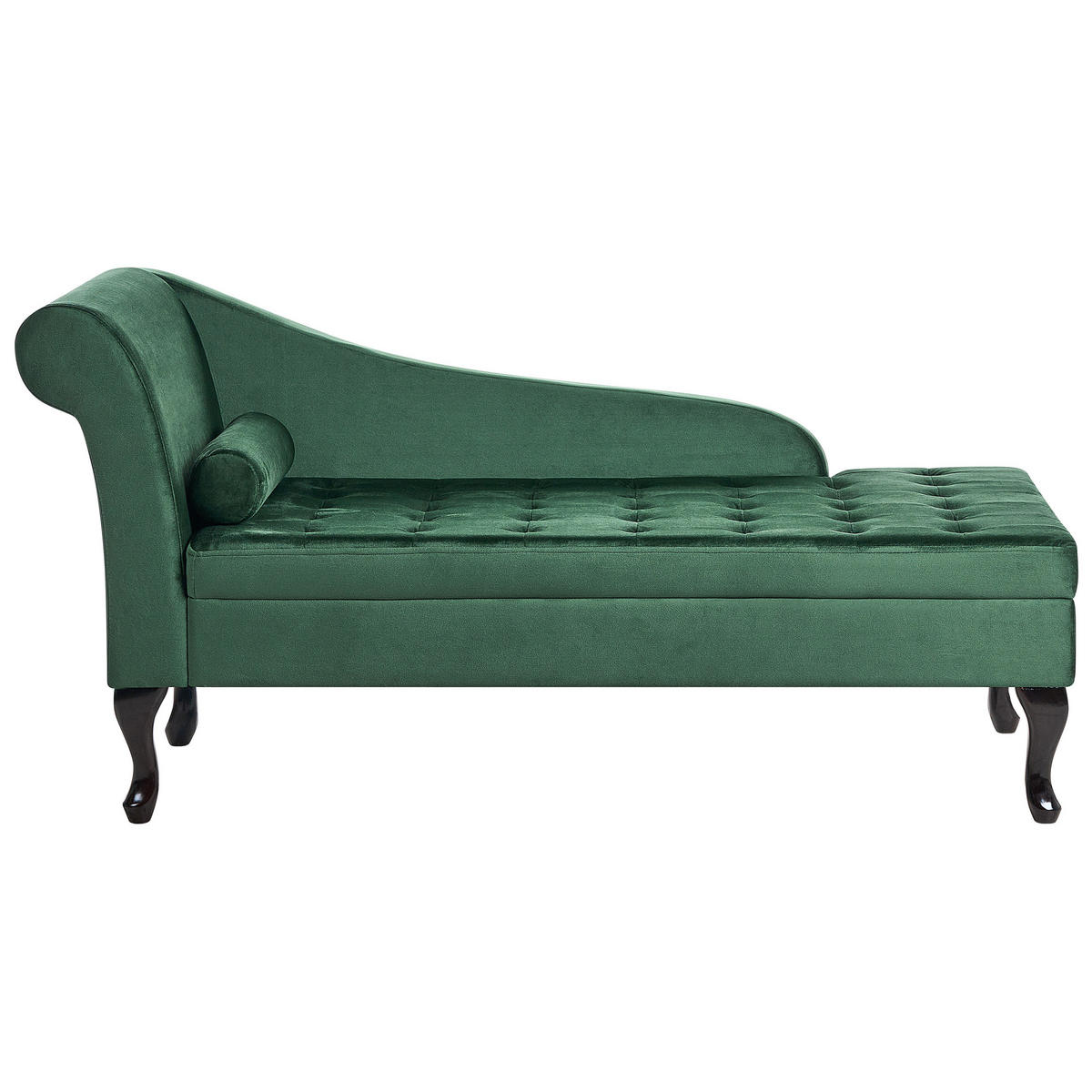 CHAISELONGUE Samtstoff dunkelgrün mit Bettkasten linksseitig Pessac - Schwarz/Grün, Textil (145/71/62cm) - Beliani