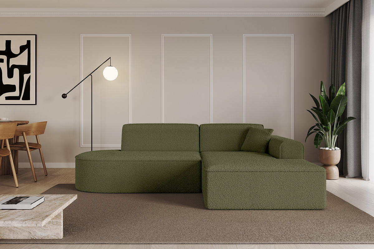 ECKSOFA Ottomane Rechts IREA-L1-v3 - 232x165x77 cm Grün - Platinfarben, Holzwerkstoff/Textil (232/165cm) - ALTDECOR